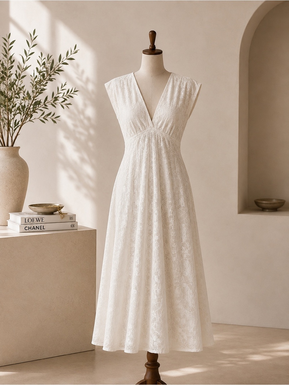 NWT BOSS Floral Lace Midi Dress Size 6 Luxury Designer Ivory Dress